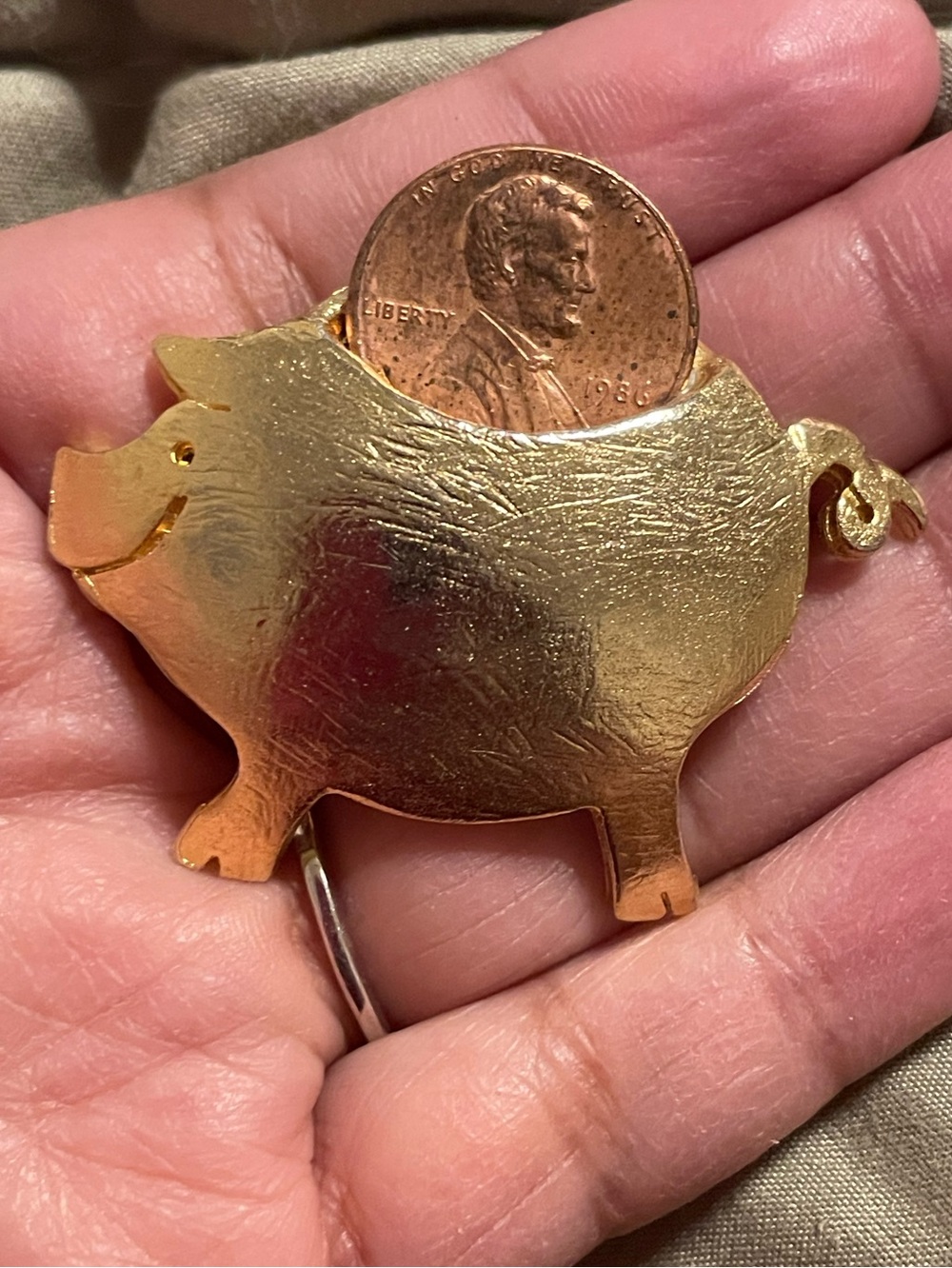 Gold Pig Brooch Pin with Coin Slot - Women's Jewelry